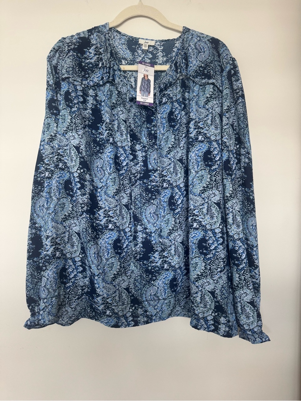 NWT Joie Paisley Print Blue Peasant Top Work Business Casual XXL